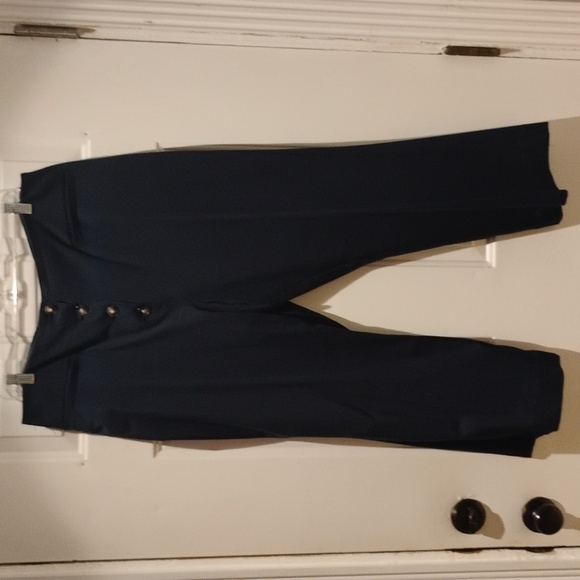 Navy blue tortoiseshell button, size 14 Ann Taylor crop slacks - Picture 1 of 5